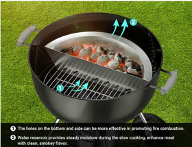 Onlyfire charcoal basket with water pan inside Weber 26-inch kettle for stable heat