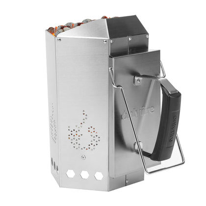 Onlyfire charcoal chimney starter with burn-free handle for safer grilling