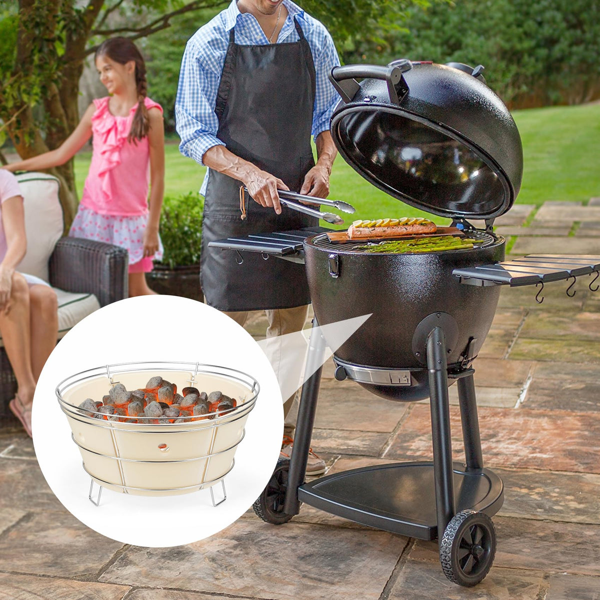 OnlyFire direct-fit drop-in for Char-Griller Akorn ensures snug installation.