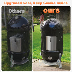 Onlyfire charcoal smoker door reduces smoke loss for steadier cooking.
