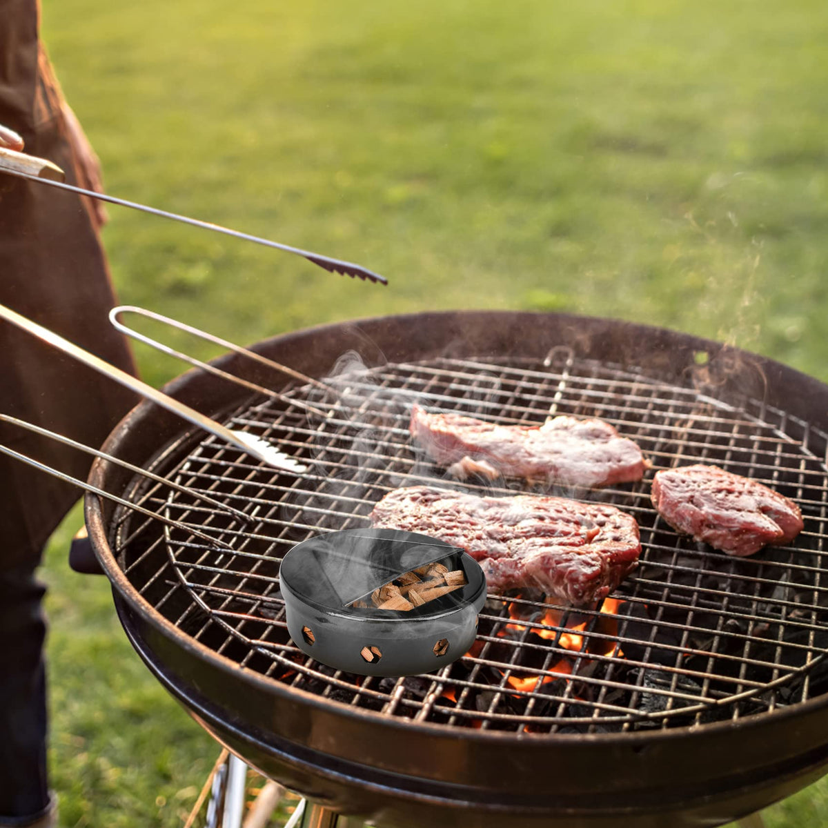 Onlyfire Chef smoker box designed for portable grills on outdoor adventures.
