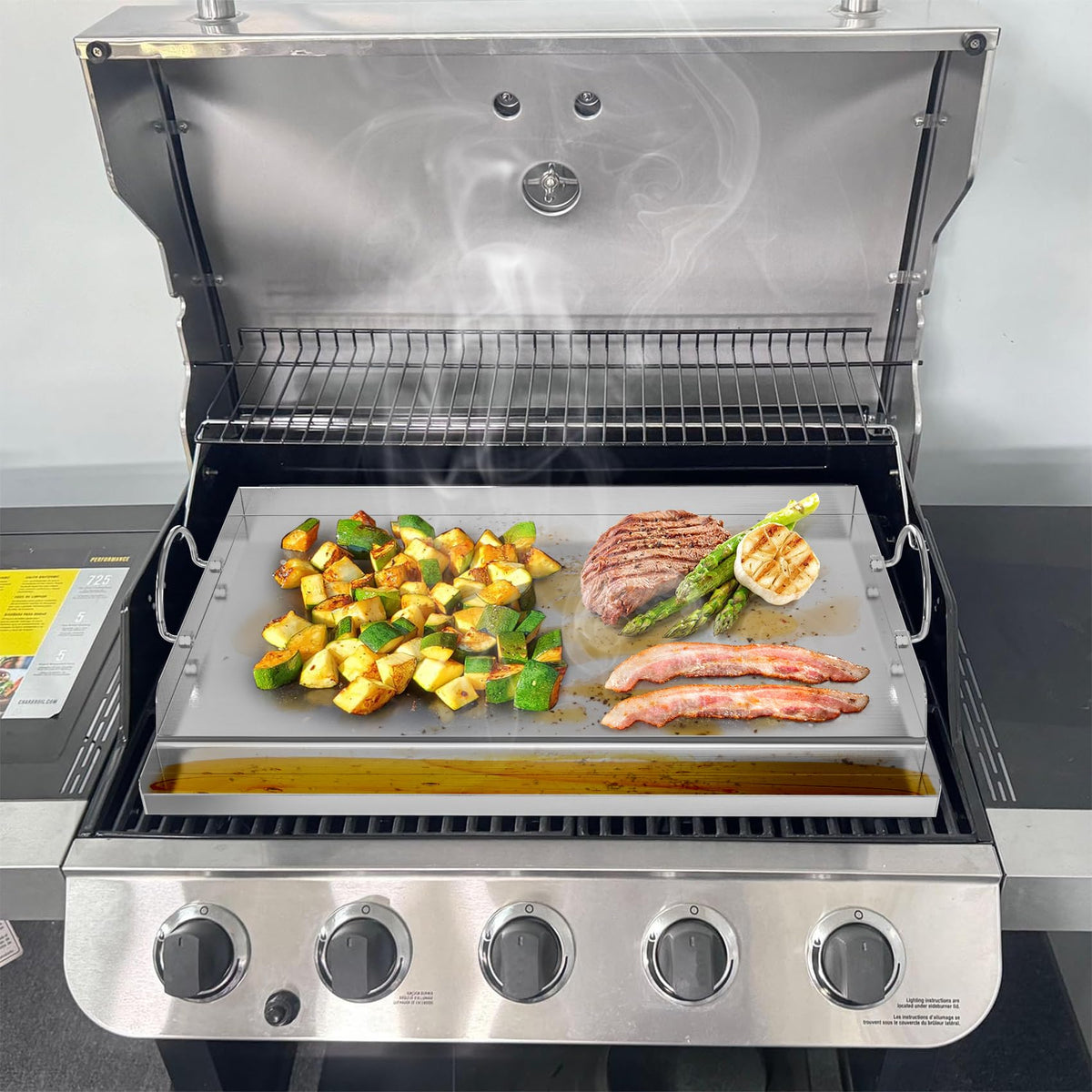 Onlyfire griddle designed to fit most gas grills and larger cook zones