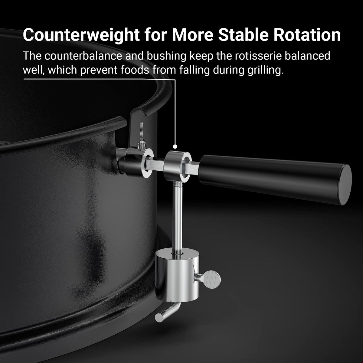 Onlyfire counter balance kit stabilizes the spit for balanced rotation