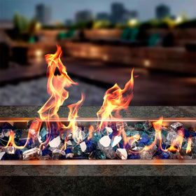 Onlyfire fire glass for fire pits elevates setup with a modern, clean look.