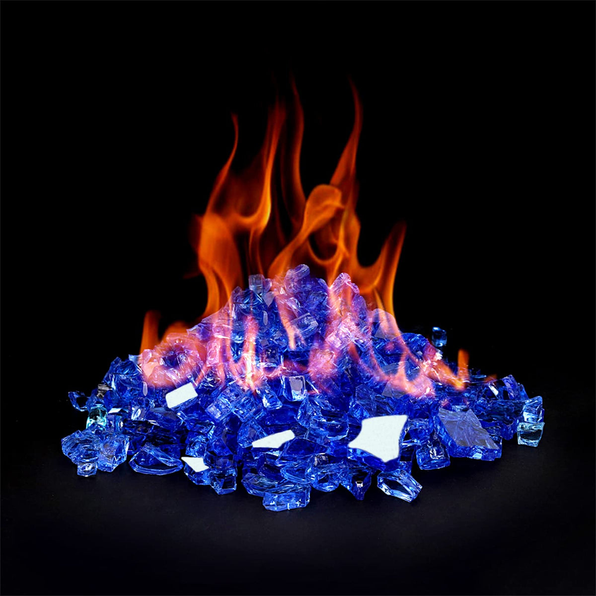 Onlyfire reflective glass rocks – high-luster surface enhances flame glow.