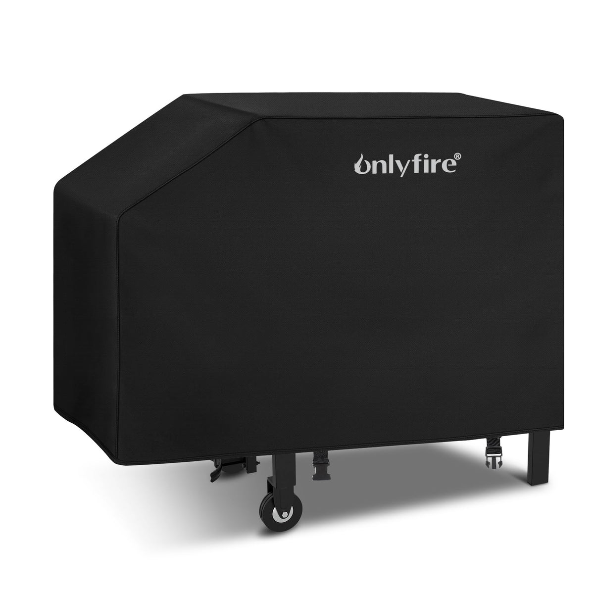 Onlyfire griddle cover on Blackstone 28-inch griddle with shelf shields from weather.