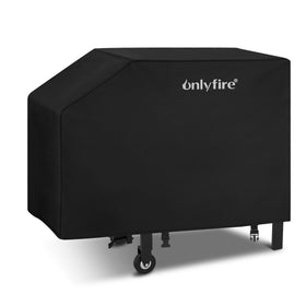 Onlyfire griddle cover on Blackstone 28-inch griddle with shelf shields from weather.