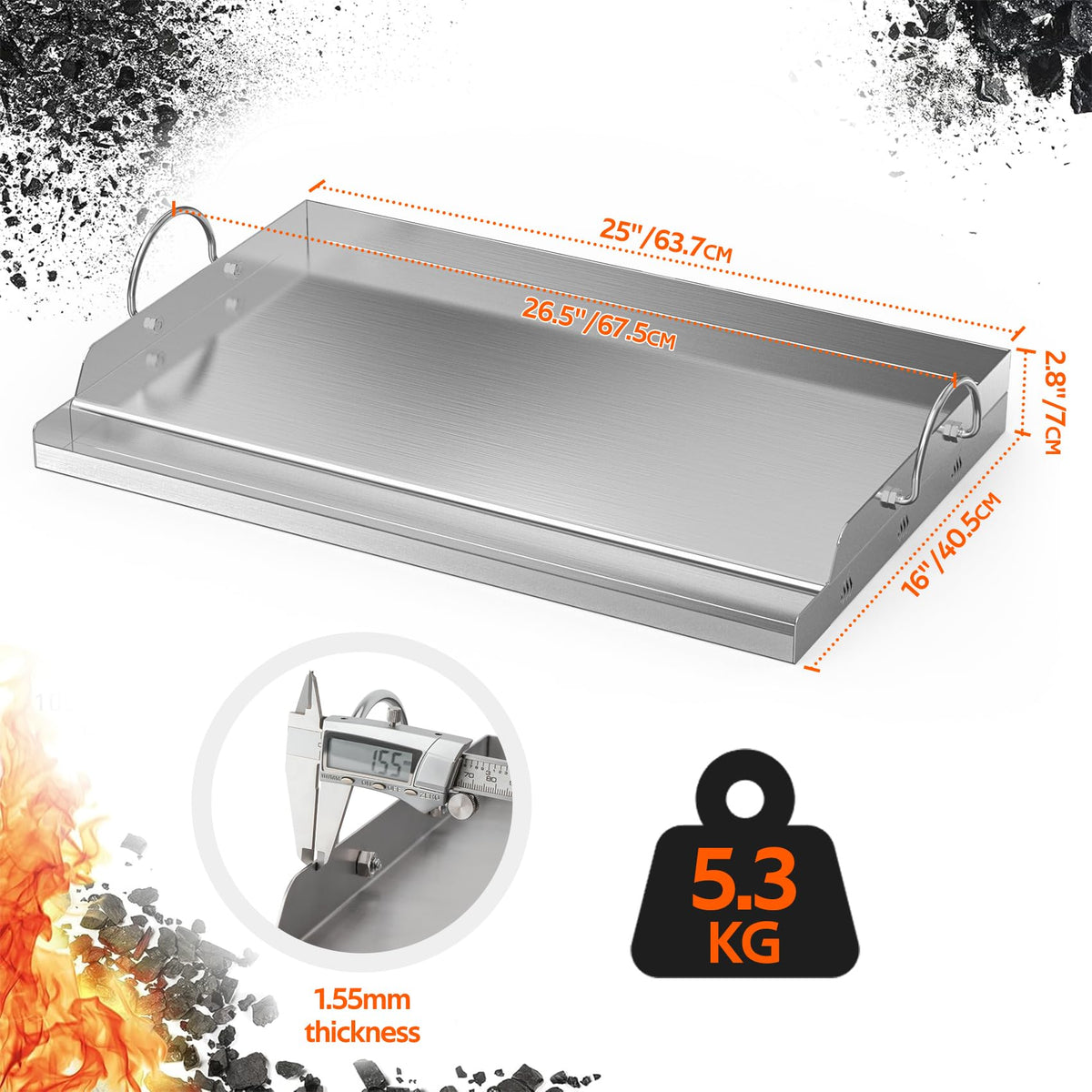 Onlyfire griddle with side handles for easy transport on a patio grill