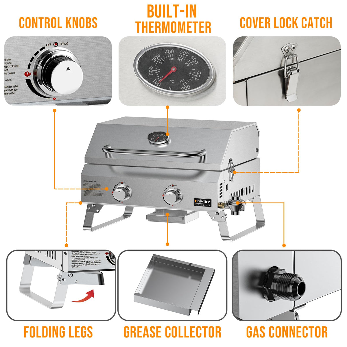 ONLYFIRE GRILLS GS322 includes gas valve and hose for quick propane hookup.