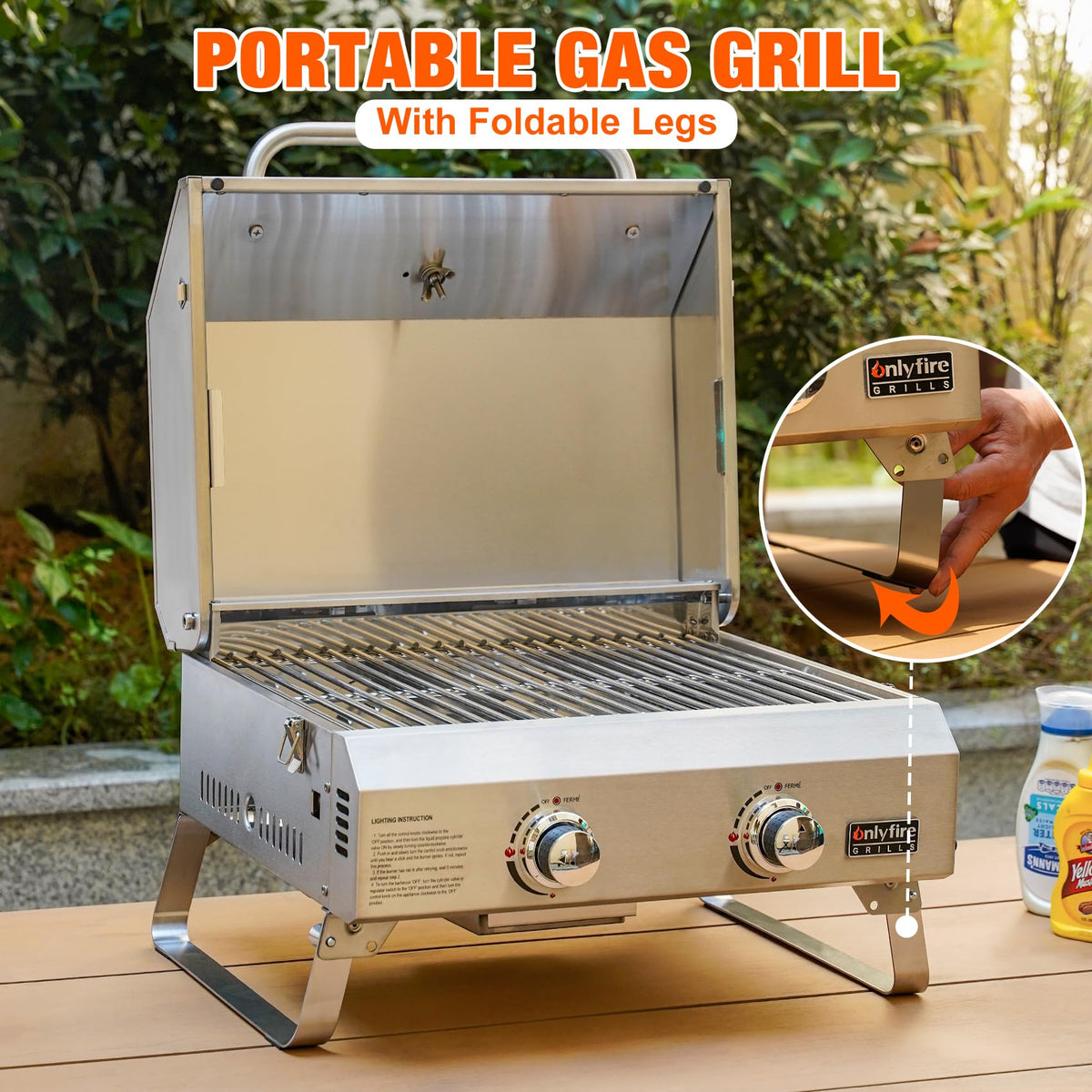 ONLYFIRE GRILLS GS322 supports 1lb and 20lb propane for flexible fueling.