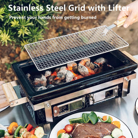 ONLYFIRE GRILLS portable hibachi grill with wood handle, ideal for camping and picnics