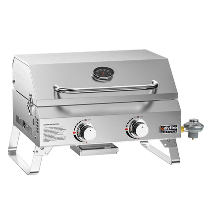 ONLYFIRE GRILLS GS322 tabletop two-burner grill for versatile outdoor cooking.
