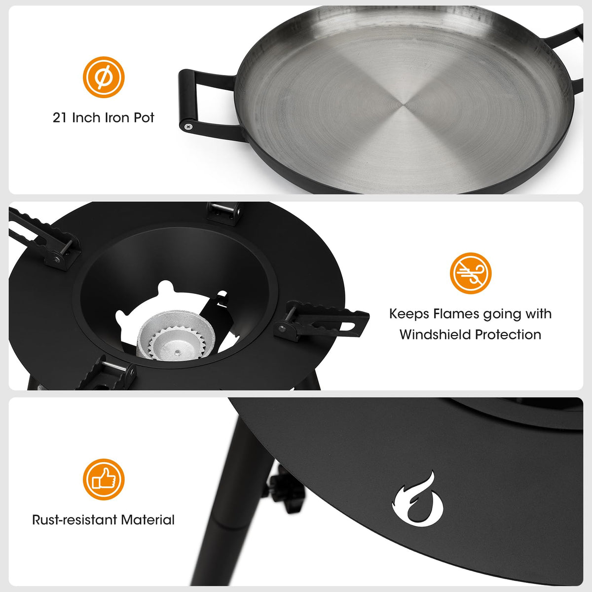 ONLYFIRE GRILLS wind guard protects flame in breezy conditions.