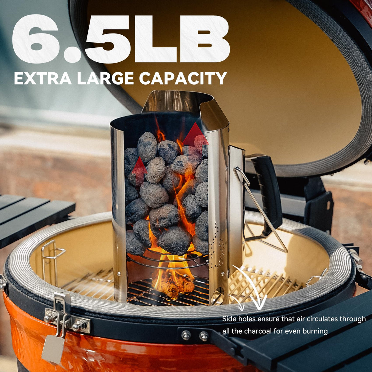 Onlyfire Heavy Duty Deluxe BBQ Chimney Starter made of premium stainless steel for durability