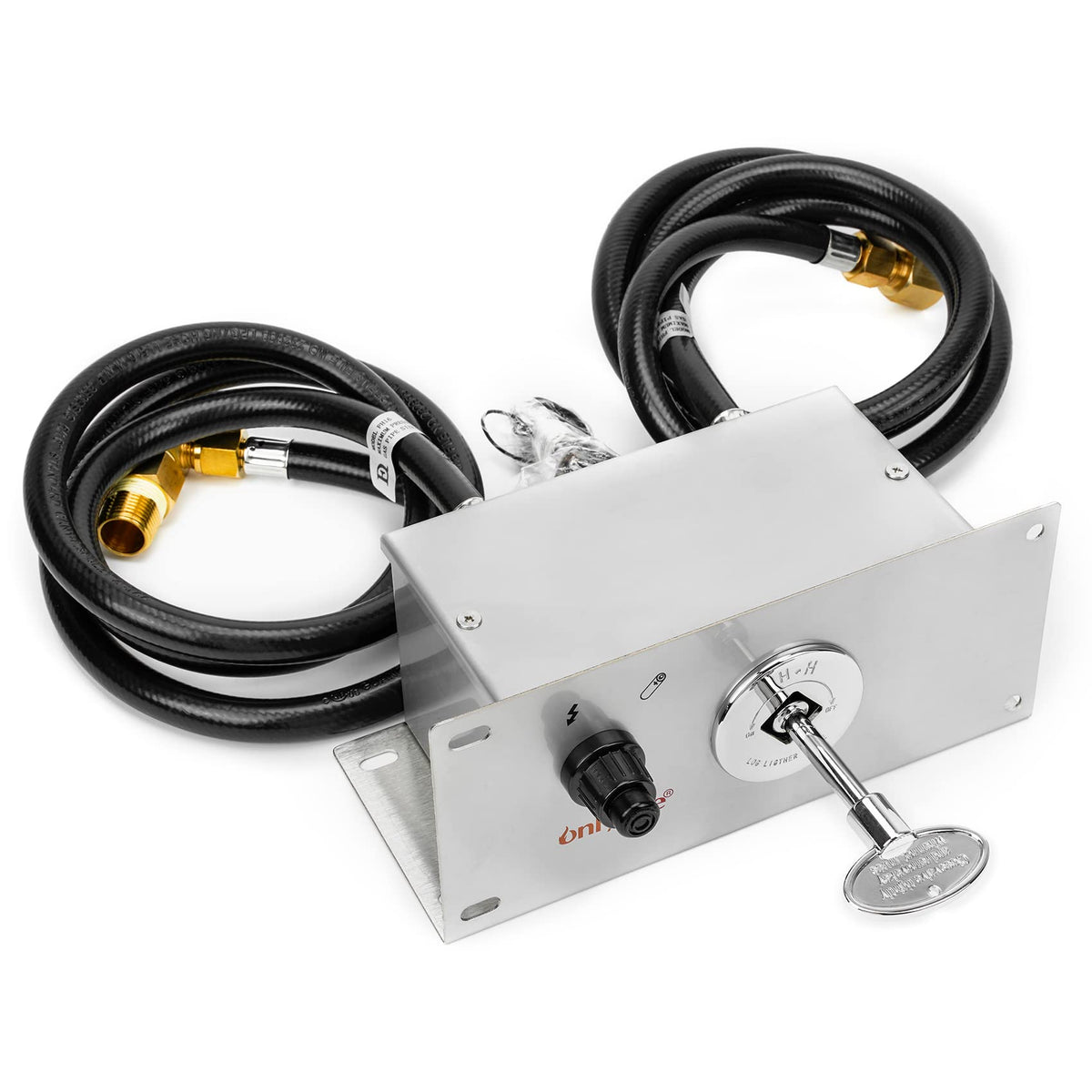 Onlyfire ignition system with electronic igniter for quick fire pit lighting.
