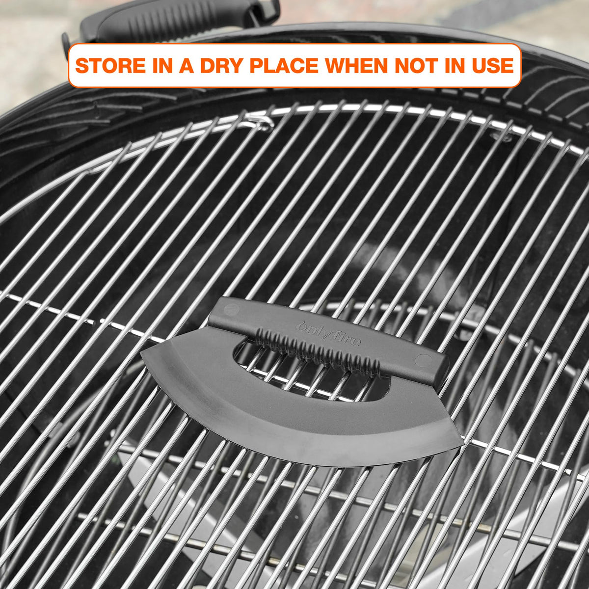 Onlyfire kamado-joe compatible scraper tailored for rounded grill contours.