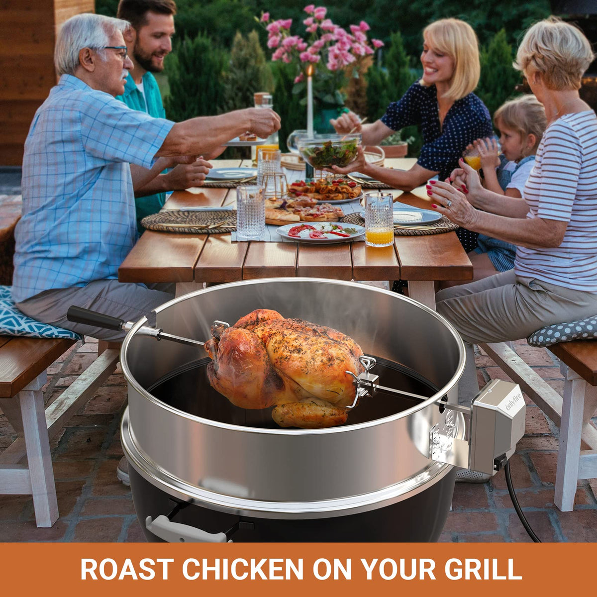 Onlyfire kettle grill roasting setup ideal for parties and gatherings