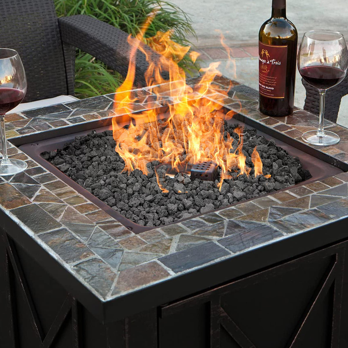 Onlyfire lava rock in garden bed helps moisture retention