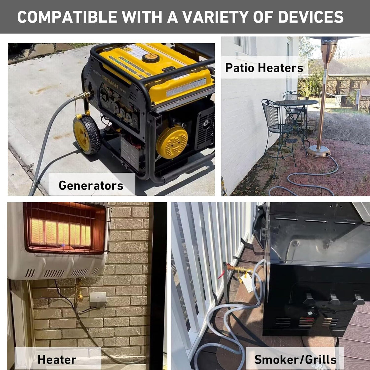 Onlyfire durable rubber and brass fittings withstand outdoor weather conditions.