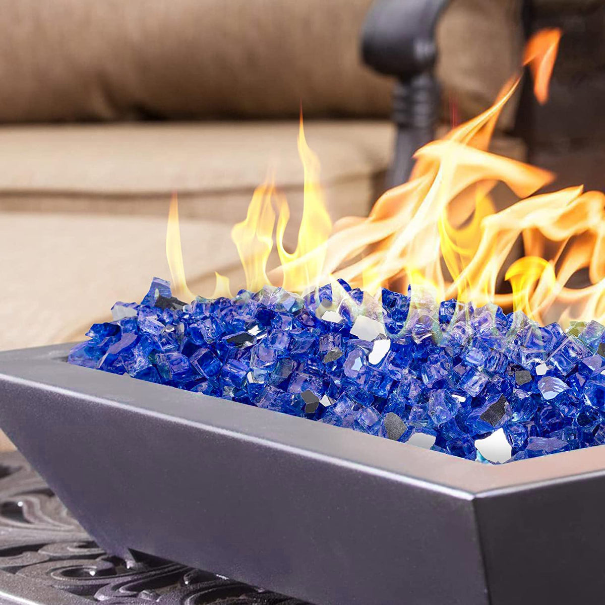 OnlyFire platinum fire glass rocks reflect flames with jewel-like shine