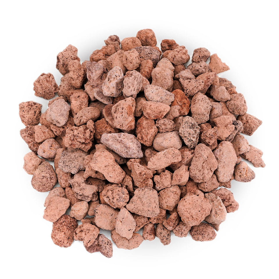 Onlyfire red lava rock 0-8-1-2 inch close-up showing porous texture for even flame dispersion