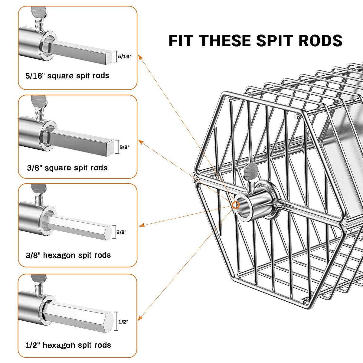 OnlyFire rotisserie basket dimensions 17x6.7x6.1 inches fit grills easily.