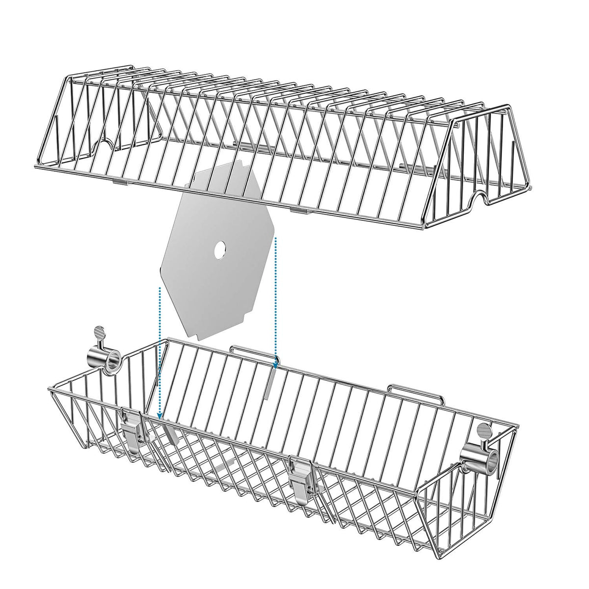 OnlyFire rotisserie basket in use on grill promotes even heat circulation.