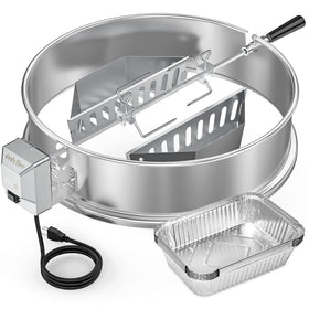 Onlyfire rotisserie ring kit on a Weber 22-inch kettle for even cooking
