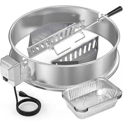 Onlyfire rotisserie ring kit on a Weber 22-inch kettle for even cooking