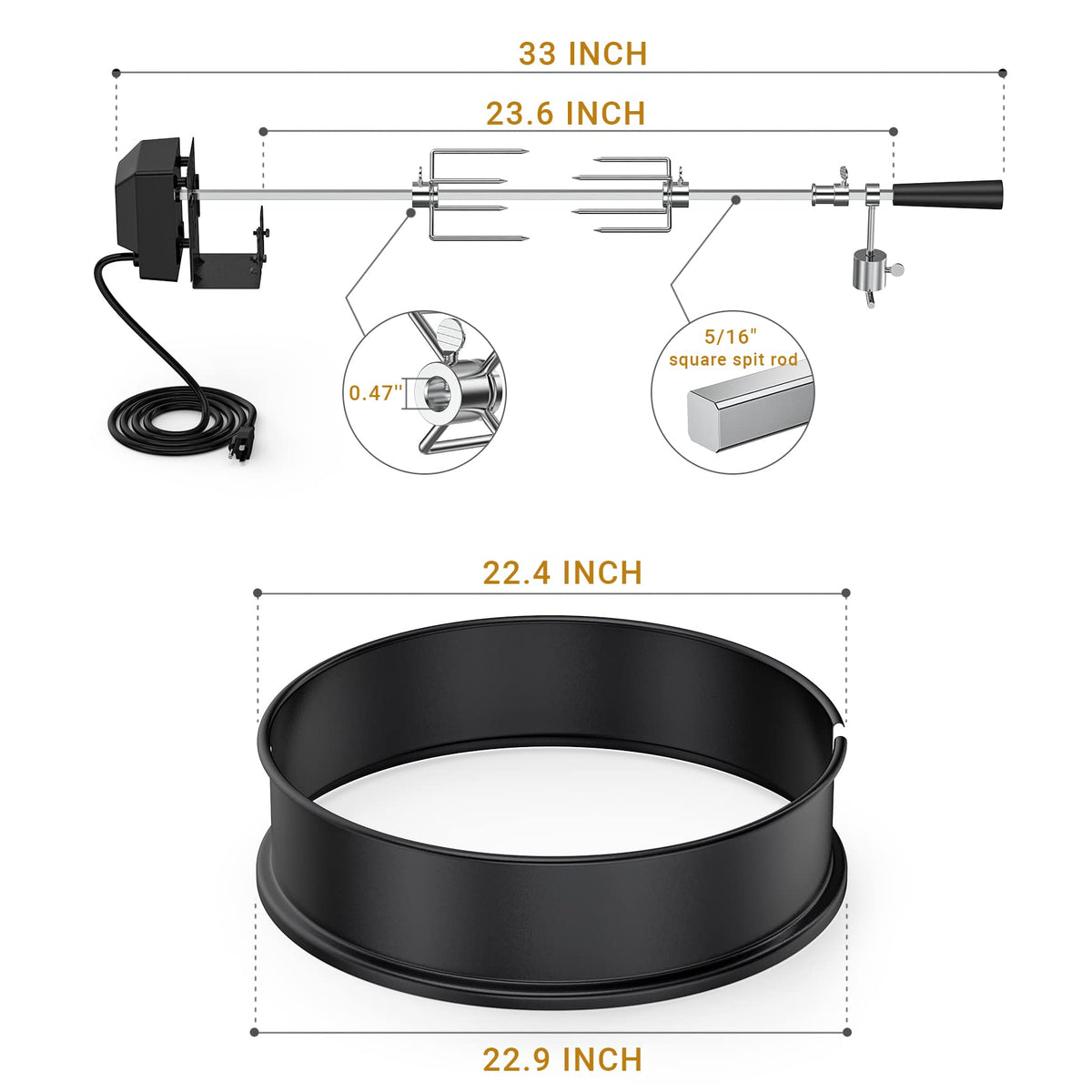 Onlyfire rotisserie spit rod included delivers sturdy support for even cooking