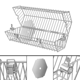 OnlyFire round rotisserie basket with spit rod clamp secures pieces during roasting.