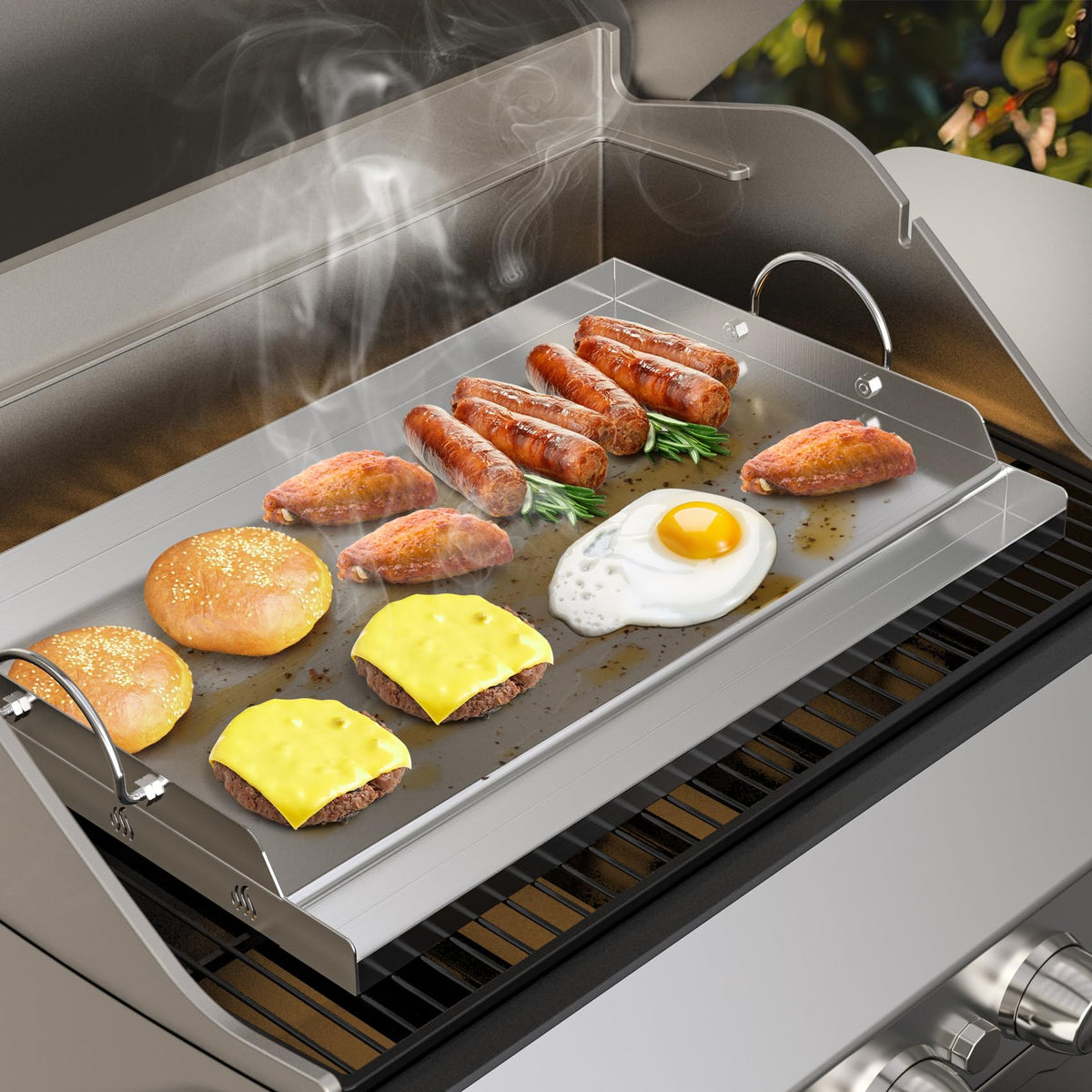 Onlyfire sear and melt cheese on a flat top griddle during grilling