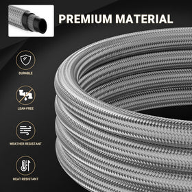 Onlyfire stainless braided hose protects the propane line from wear.