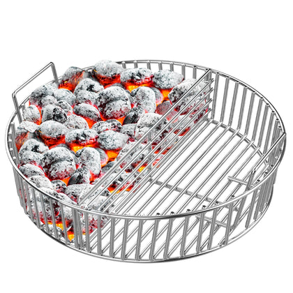 Onlyfire stainless steel ash basket XL front view for two-zone cooking and stable temps.