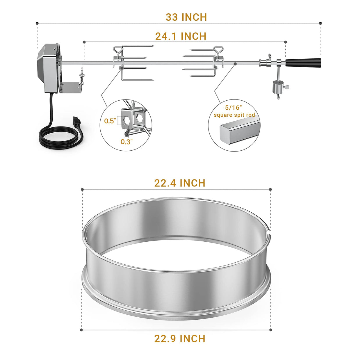 Onlyfire Weber 22inch ring motor-bracket keeps the setup stable.
