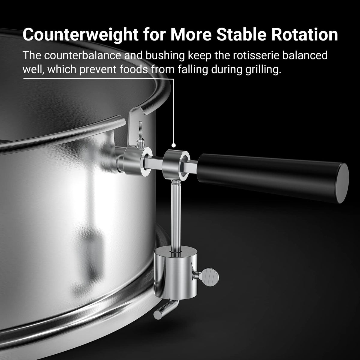 Onlyfire Weber 22inch ring spit-rod demonstrates secure support for even cooks.