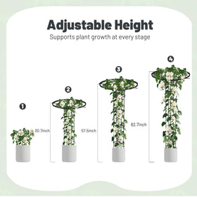 OnlyGarden adjustable pot trellis grows with plants in containers.