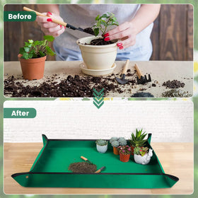 Onlysuki extra-large repotting mat with copper buckles prevents spills.