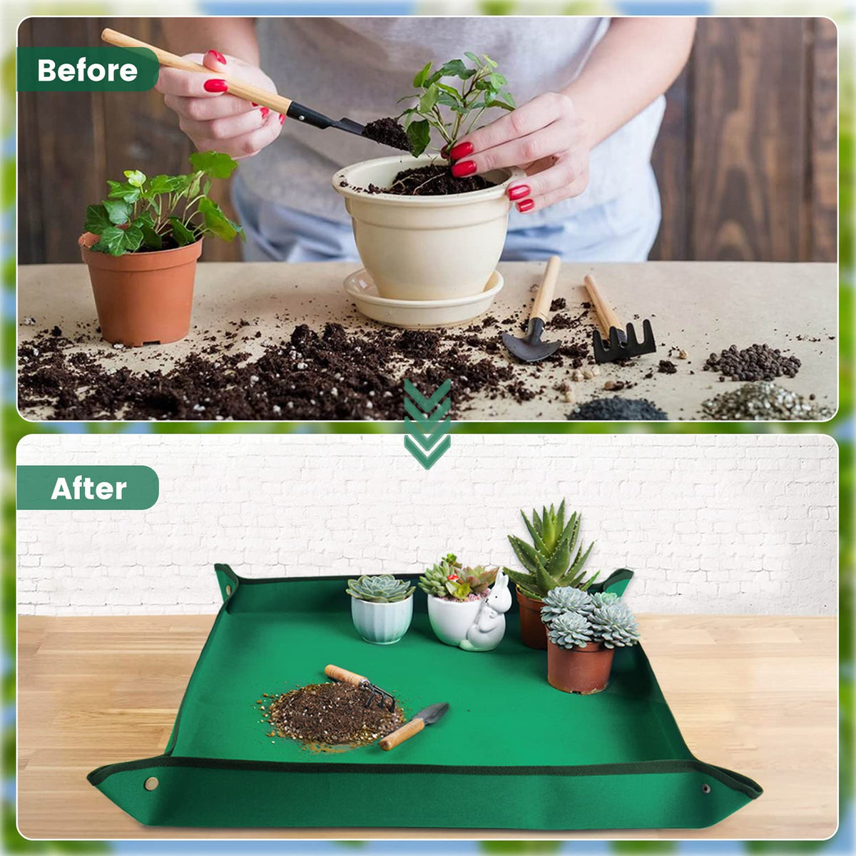 Onlysuki potting-mat-copper-buckles prevent spills and protect surfaces.