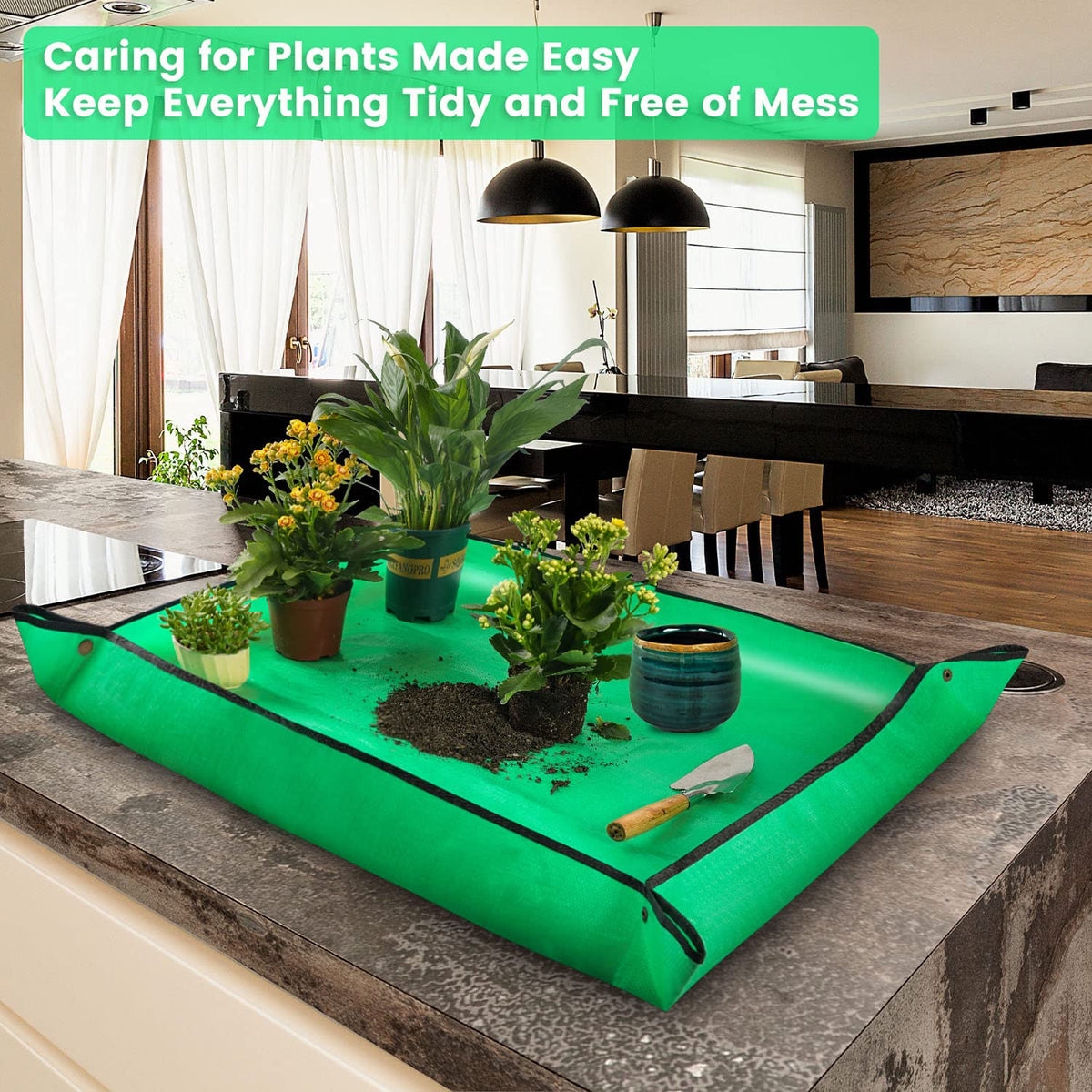 Onlysuki potting mat waterproof surface protects tables from spills while gardening.
