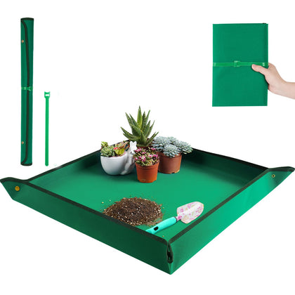 Onlysuki plant-repotting-mat keeps soil contained during indoor plant transplants.