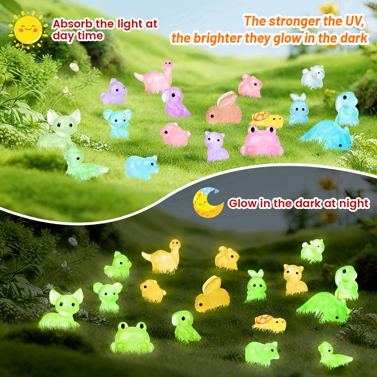 Onsioesd glow-in-the-dark animal figures ideal for fairy gardens