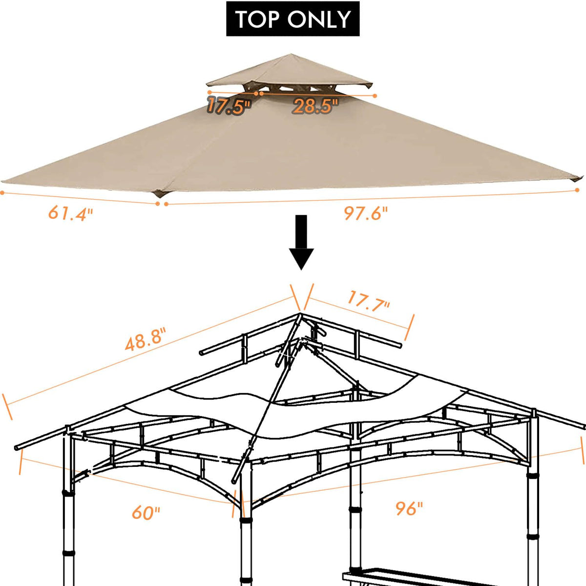 Ontheway two-tier canopy roof close-up highlights weather-resistant fabric.