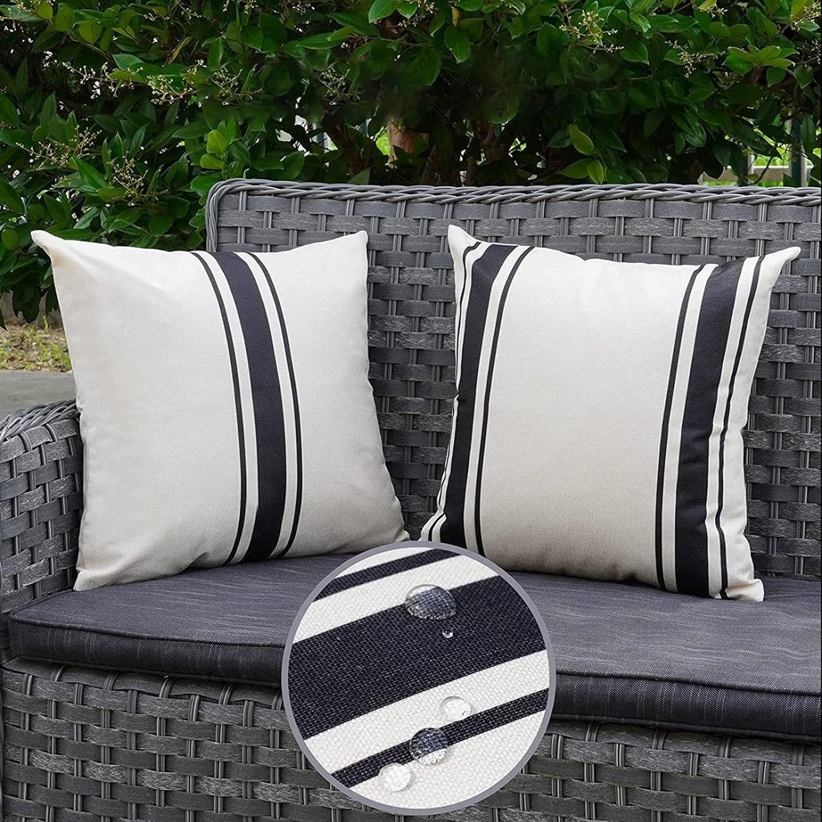 ONWAY outdoor pillow cover black stripe adds modern contrast to poolside seating
