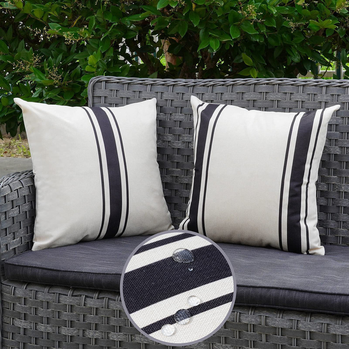 ONWAY waterproof fabric closeup showing stain resistance for outdoor seating.