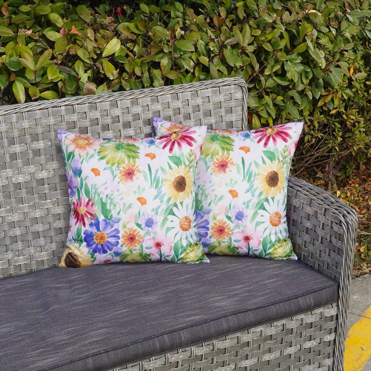 ONWAY spring-summer pillow cover in yellow-green daisy elevates garden seating.