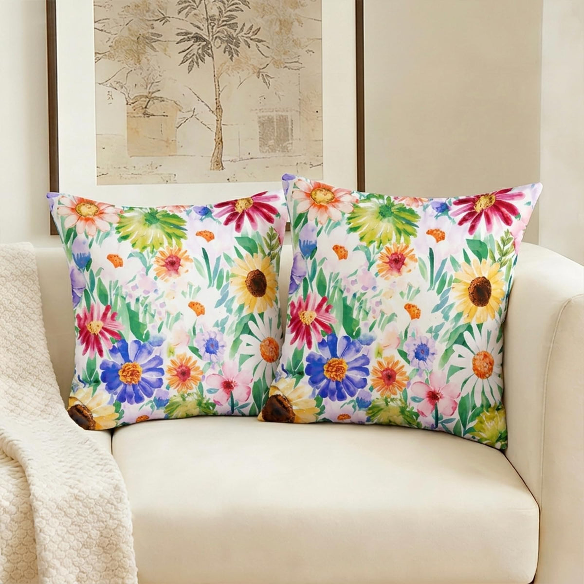 ONWAY waterproof pillow cover for outdoor use with yellow daisy protects cushions from the elements.