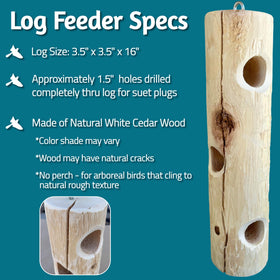 ONWRD backyard-birding paradise with natural cedar log feeder in a garden setting