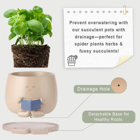 Onzbala Bookworm Planter with smiling reader for desks.