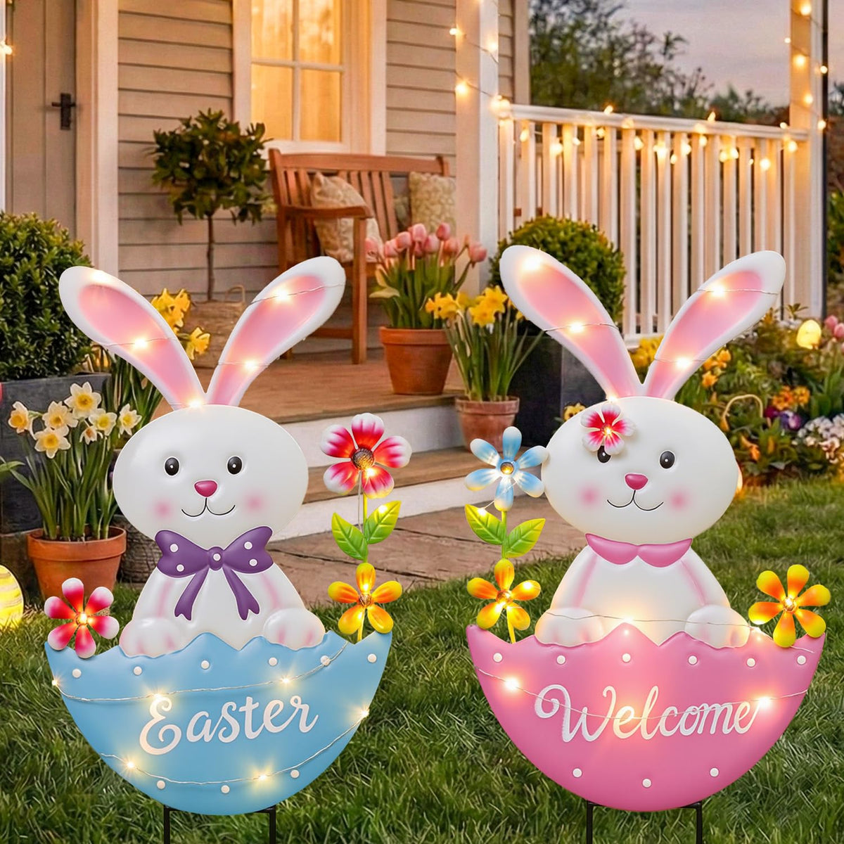 ooLALoo Easter bunny stake front view boosts curb appeal for spring yards.